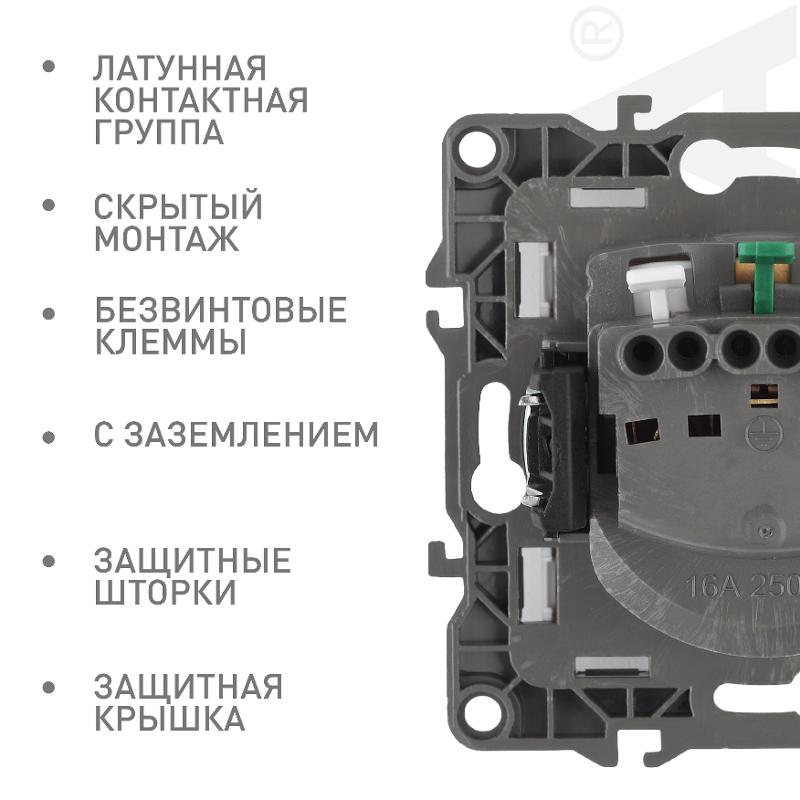 Розетка 12-2103-12 с заземлением со шторками с крышкой, 16АХ-250В, графит — миниатюра 4