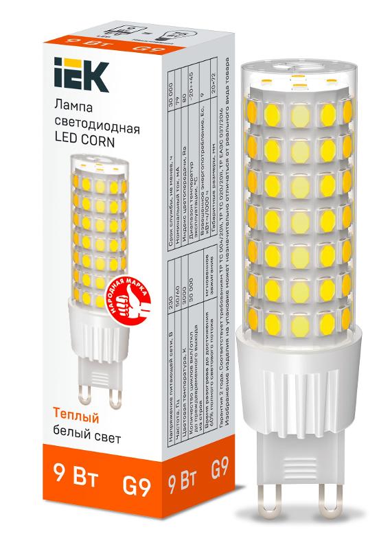 Лампа светодиодная CORN капсула 9Вт 230В 3000К керамика G9 IEK | LLE-CORN-9-230-30-G9 | IEK — IEK (ИЭК)