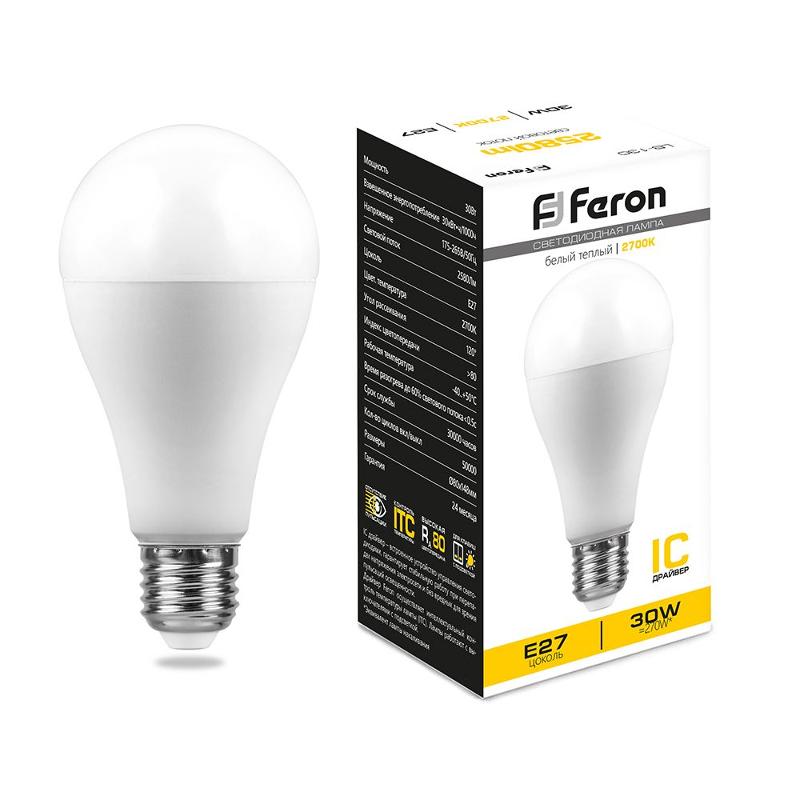 Лампа светодиодная, (30W) 230V E27 2700K A80, LB-130 | 38194 | FERON — Feron