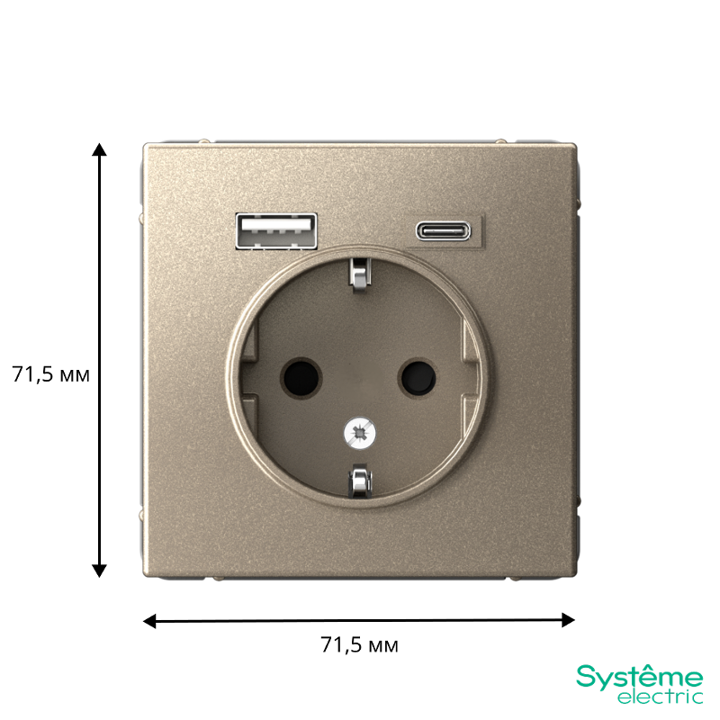 ArtGallery Шампань Розетка 16А с 2 USB A+C, 5В/2,4А/3,0А, 2х5В/1,5А, механизм | GAL000532 | SE — миниатюра 3