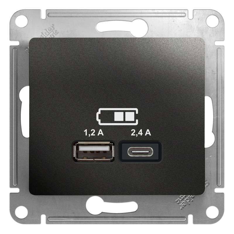 Glossa Антрацит USB Розетка A+С, 5В/2,4А, 2х5В/1,2 А, механизм | GSL000739 | SE — Systeme Electric