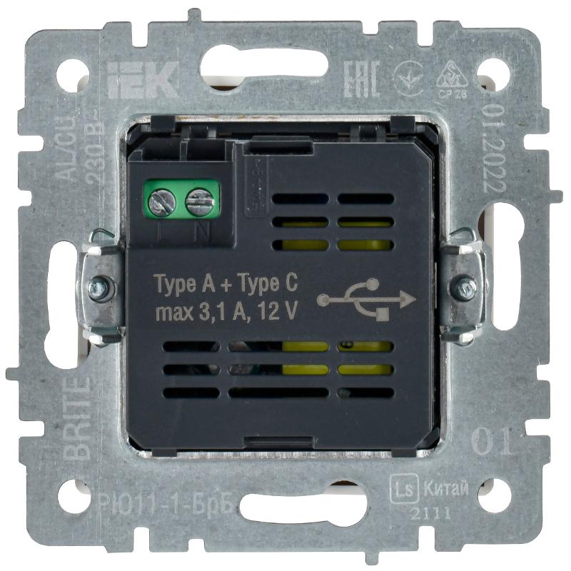 BRITE Розетка USB A+C 18Вт РЮ11-1-БрБ белый | BR-U22-018-K01 | IEK — миниатюра 4