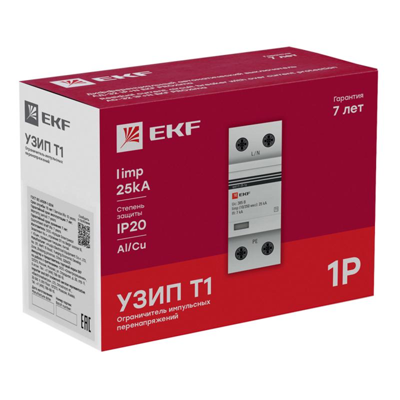 Устройство защиты от импульсных перенапряжений Тип 1 Iimp 25kA (10/350μs) 1P EKF|spd-t1-25-1p|EKF — миниатюра 2