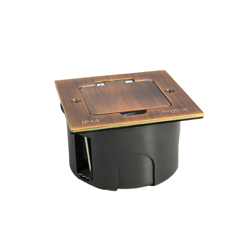 MultiDesk Лючок с розеткой 2К+З, 16А/250В, IP44 с монтажной коробкой для стены, фальшпола, стола Медь, тип MDK21 — миниатюра 2