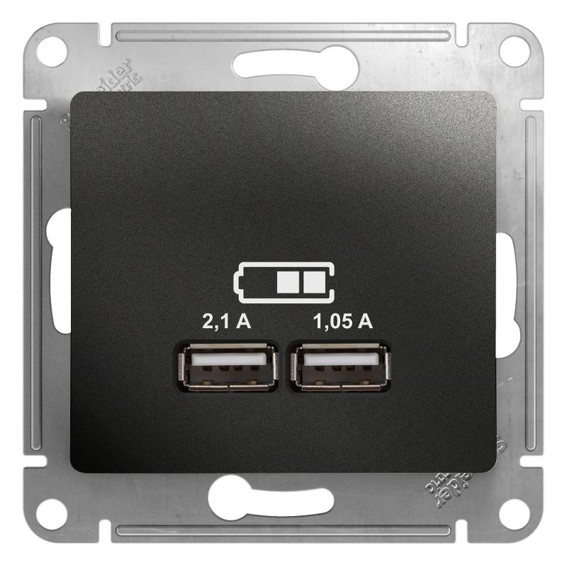 Glossa Антрацит USB Розетка,5В/2100мА, 2х5В/1050мА, механизм | GSL000733 | SE — Systeme Electric