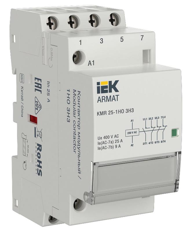 ARMAT Контактор модульный KMR 25А 230В AC 1НО 3НЗ | AR-KMR10-025-13-230 | IEK — фото 1 | Sento