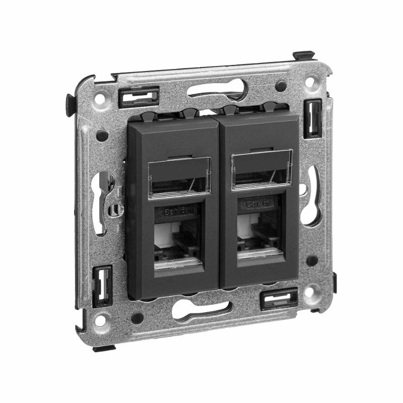 Компьютерная розетка RJ-45 в стену, кат.6А двойная, "Avanti", "Черный матовый" | 4412374 | DKC — миниатюра 4