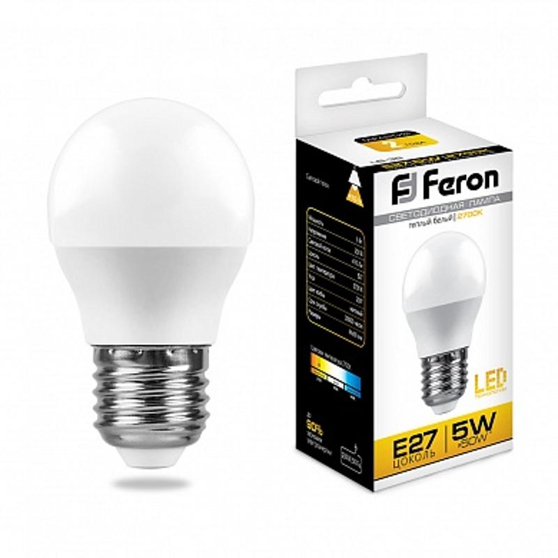 Лампа светодиодная LB-38 (5W) 230V E27 2700K G45 | 25404 | FERON — миниатюра 1