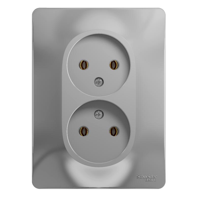 Glossa Алюминий Розетка 2-я без заземления (в сборе с рамкой) | GSL000320 | SE — Systeme Electric