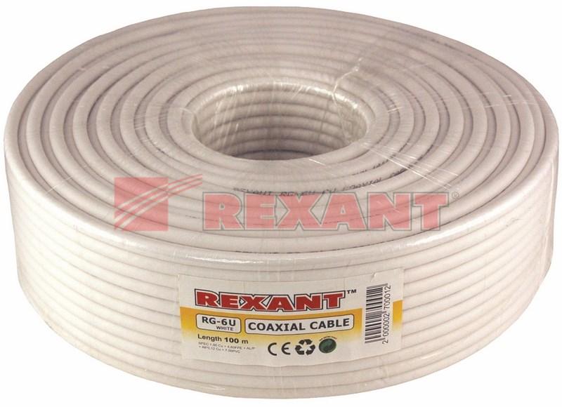 Кабель RG-6U, (64%), 75 Ом, 100м., белый | 01-2201 | REXANT — миниатюра 2
