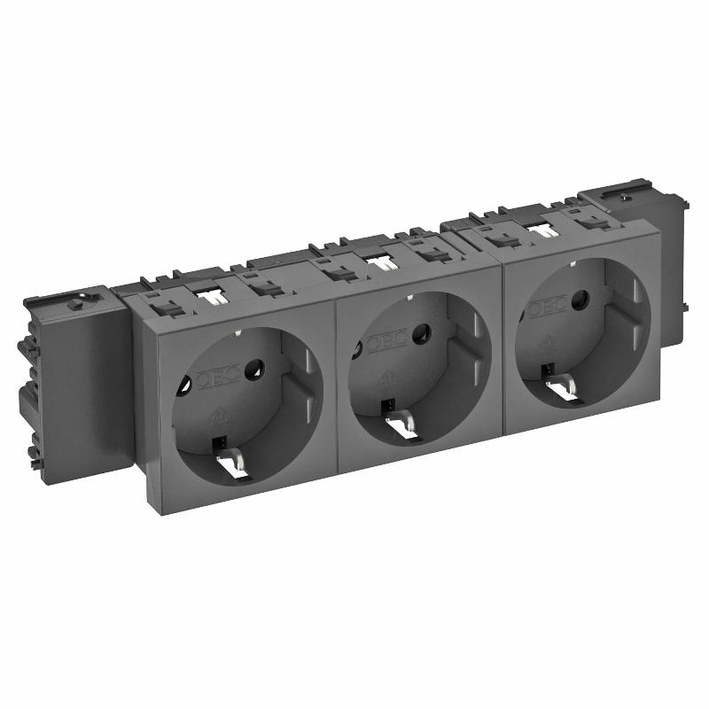 Розетка тройная 0° Modul45connect с з/к, 250 В, 16A (черный) (STD-D0C SWGR3) | 6120390 | OBO Bettermann — OBO Bettermann
