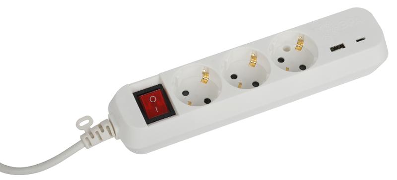 Удлинитель электрический  UB-3es-1,5m-USB c заземлением с выключателем 3 розетки + 1xUSBA+1xUSBC 1,5м 10А  | Б0052897 | ЭРА — миниатюра 4