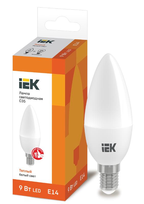 Лампа светодиодная LED 9Вт 230В 3000К E14 свеча | LLE-C35-9-230-30-E14 | IEK — IEK (ИЭК)
