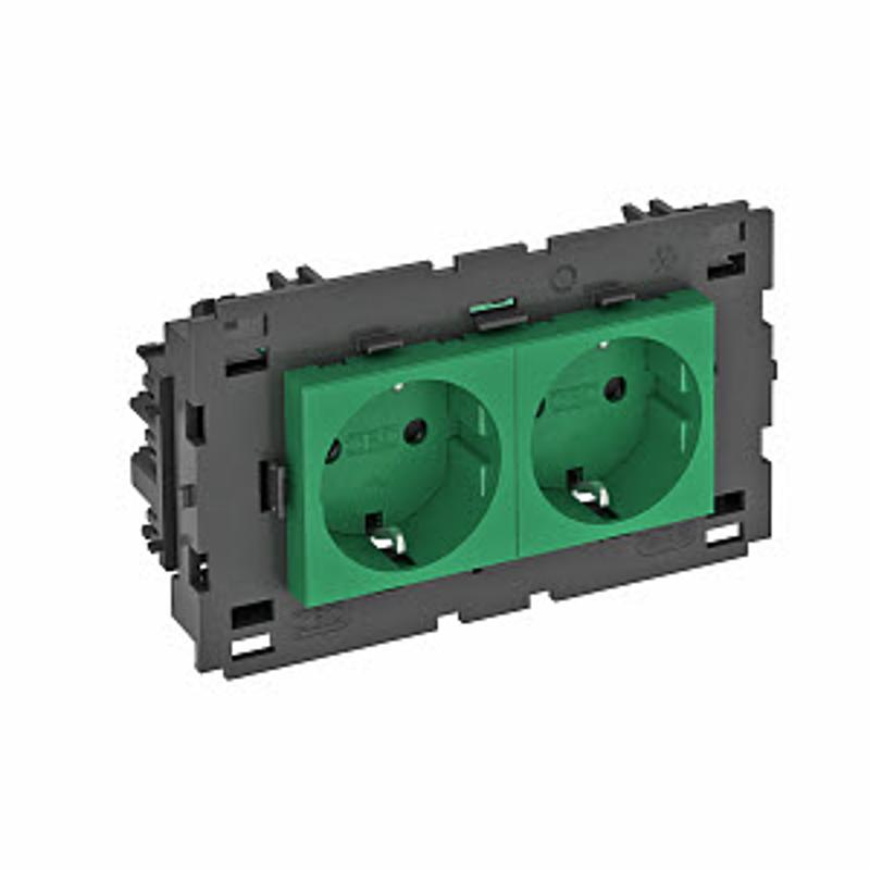 Розетка двойная 0° Modul45connect с з/к, 250 В, 16A (зеленый) (STD-D0C8 MZGN2) | 6120436 | OBO Bettermann — миниатюра 2