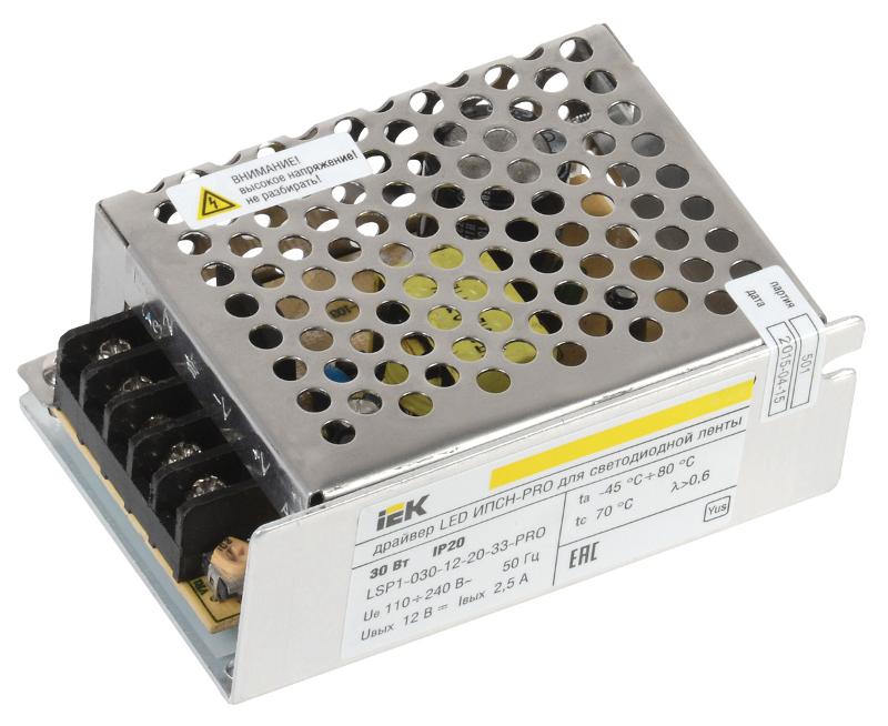 Драйвер для светодиодных лент LED ИПСН-PRO 30Вт 12В IP20 блок-клеммы | LSP1-030-12-20-33-PRO | IEK — IEK (ИЭК)