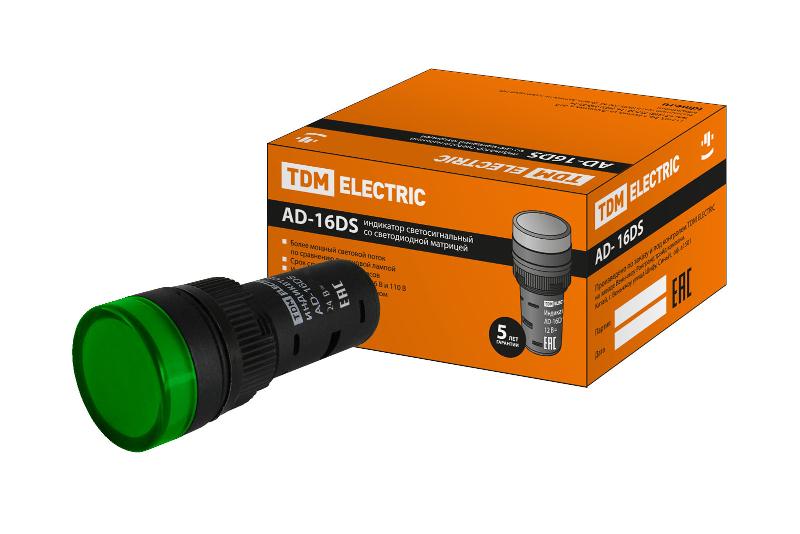 Лампа AD-16DS(LED)матрица d16мм зеленый 24В AC/DC  | SQ0702-0058 | TDM — миниатюра 1