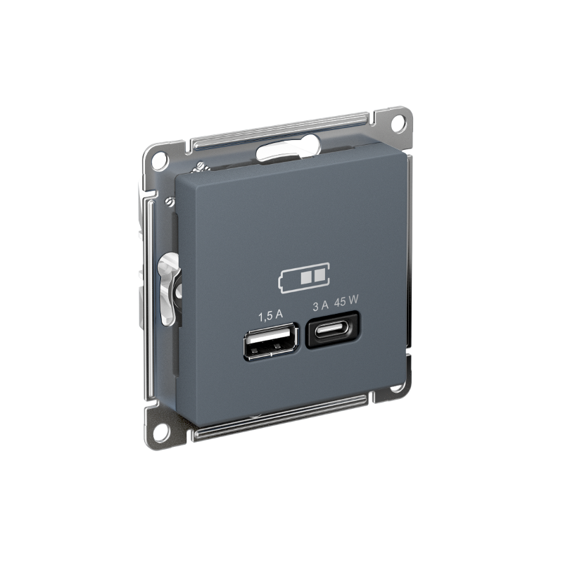 AtlasDesign Грифель USB Розетка A + тип-C 45W высокоскоростной заряд QC PD | ATN000729 | SE — Systeme Electric