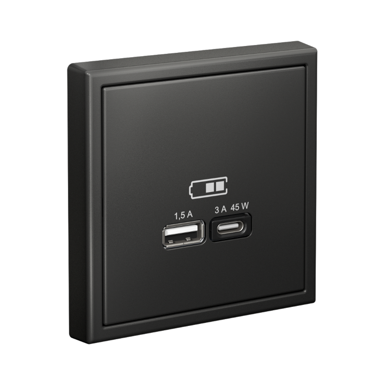 ArtGallery Базальт Розетка USB A + тип-C 45Вт высокоскор.заряд. QC, PD, механизм | GAL001429 | SE — миниатюра 4