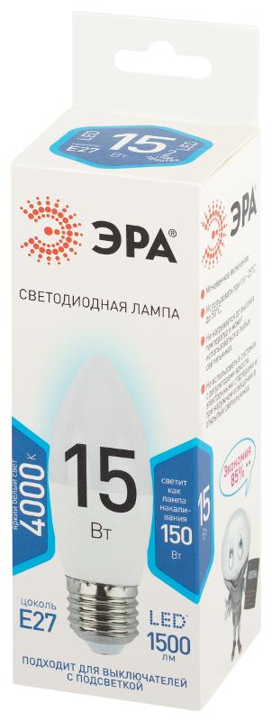 Лампа светодиодная  STD LED B35-15W-840-E27 15Вт свеча нейтральный белый свeт Е27 | Б0066818 | ЭРА — миниатюра 2