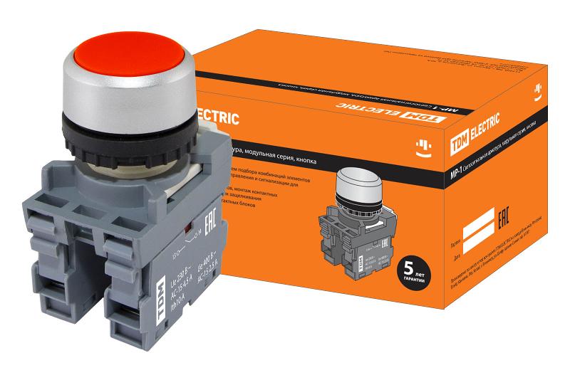 Кнопка MP1-20R в сборе d22мм 1з+1р красная | SQ0747-0001 | TDM — фото 1 | Sento