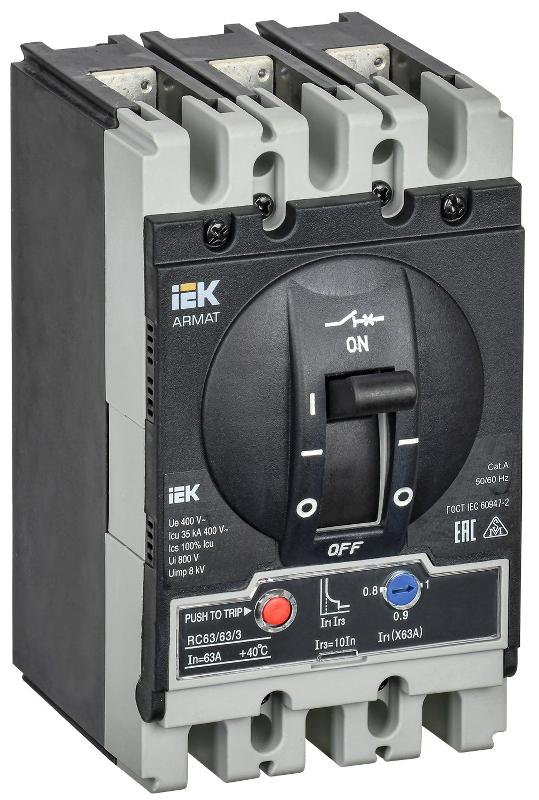 ARMAT Авт. выкл. лит. корпус 3P S 35кА 63А ТМ рег.  | AR-MCCB-3S-035-0063A-ATUC | IEK — фото 1 | Sento