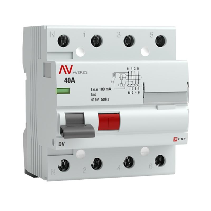 Выключатель дифференциальный (УЗО) DV 4п 40А 100мА тип AC AVERES | rccb-4-40-100-ac-av | EKF — EKF