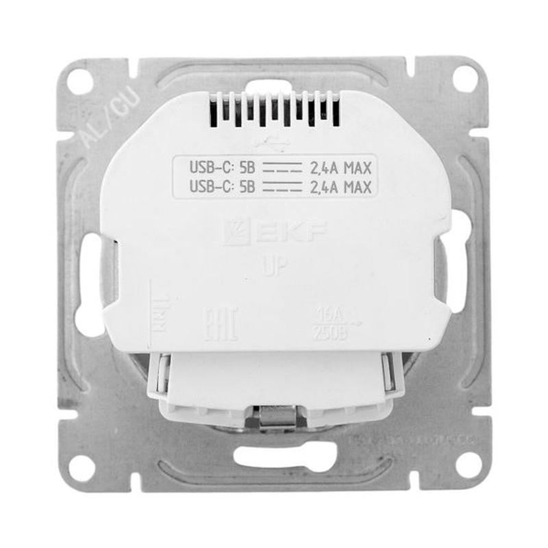 Механизм розетки с USB-C - 2шт, 16А, с заземлением, со шторками, алюминий Эпика EKF | UP1-SOA-111-2USBC | EKF — миниатюра 7