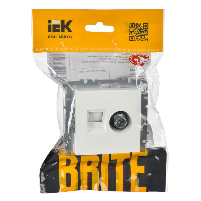 BRITE Розетка двойная TV+RJ45 кат.5E РТВ/РК12-БрБ белый | BR-AK20-1-K01 | IEK — миниатюра 2