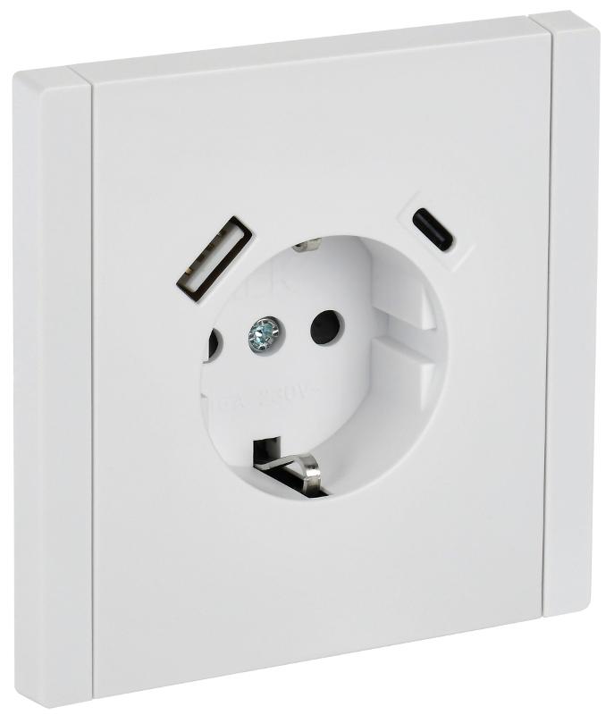 FORTE&PIANO Розетка с заземлением, со шторками в/к 16А USB A+C 18Вт FP247 белый | FP-R14-16-U22-018-K01 | IEK — миниатюра 1