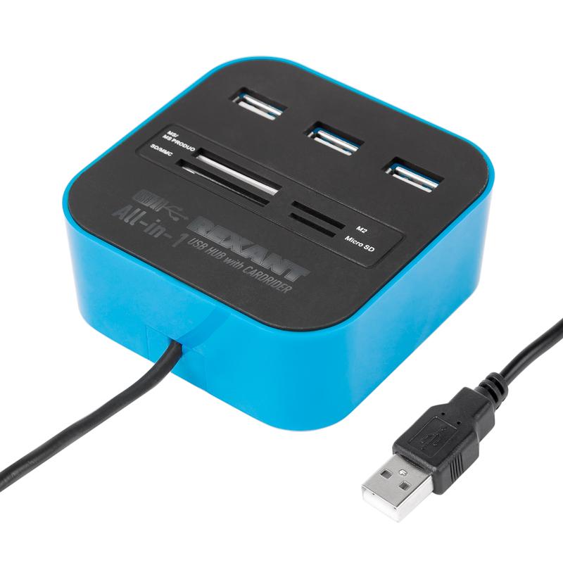 Разветвитель USB на 3 порта+картридер (все в одном) черный | 18-4121 | REXANT — REXANT