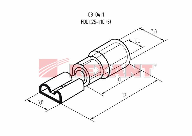 Клемма плоская изолированная гнездо 3.8 мм 0.5-1.5 мм² (РПи-м 1.5-(2.8)/РПИм 1,25-250) | 08-0411 | REXANT — миниатюра 3