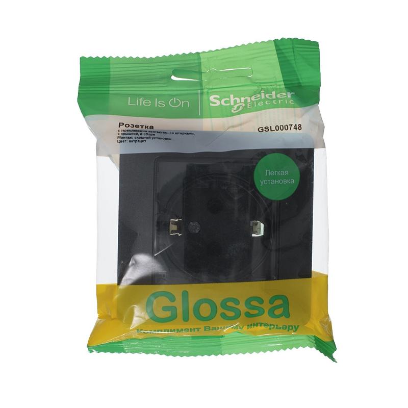 Glossa Антрацит Розетка с заземлением со шторками с крышкой, 16А, IP44 (в сборе) | GSL000748 | SE — миниатюра 3
