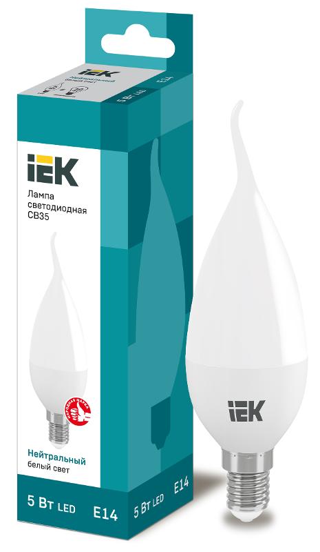 Лампа светодиодная LED 5Вт Е14 220В 4000К CB35 свеча на ветру | LLE-CB35-5-230-40-E14 | IEK — миниатюра 1