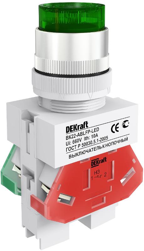 Выкл. кноп. ABLFP 22 мм LED зел. 24В AC/DC ВK-22  | 25069DEK | DEKraft — DEKraft