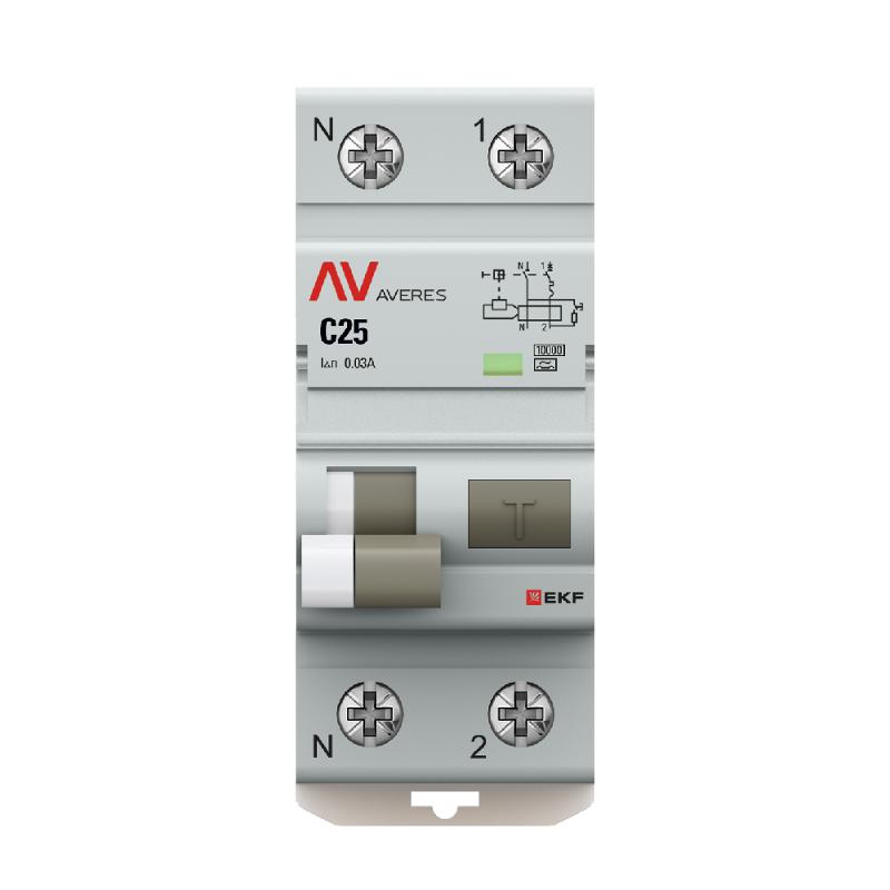 Дифференциальный автомат (УЗО) DVA-10 1P+N 25А (C) 30мА (A) 10кА AVERES | rcbo10-1pn-25C-30-a-av | EKF — миниатюра 4