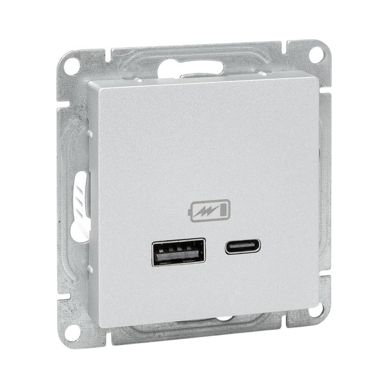 Механизм розетки USB-A+С, алюминий Эпика EKF | UP1-SOA-USBA+USBC | EKF — EKF
