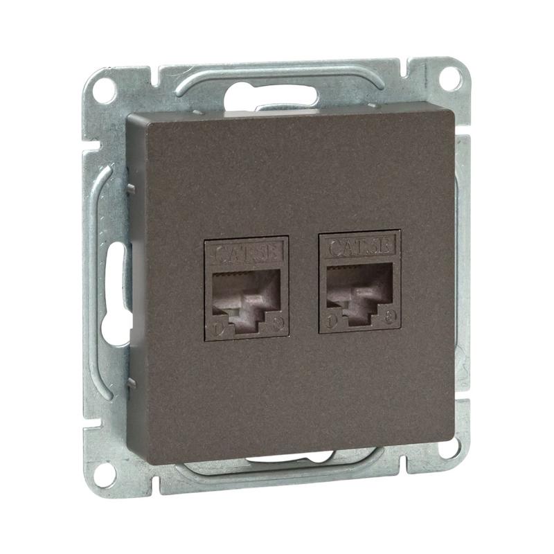Механизм розетки RJ45 - 2шт, (cat5), мокко Эпика  |UP1-SOM-2RJ45-5| EKF — EKF