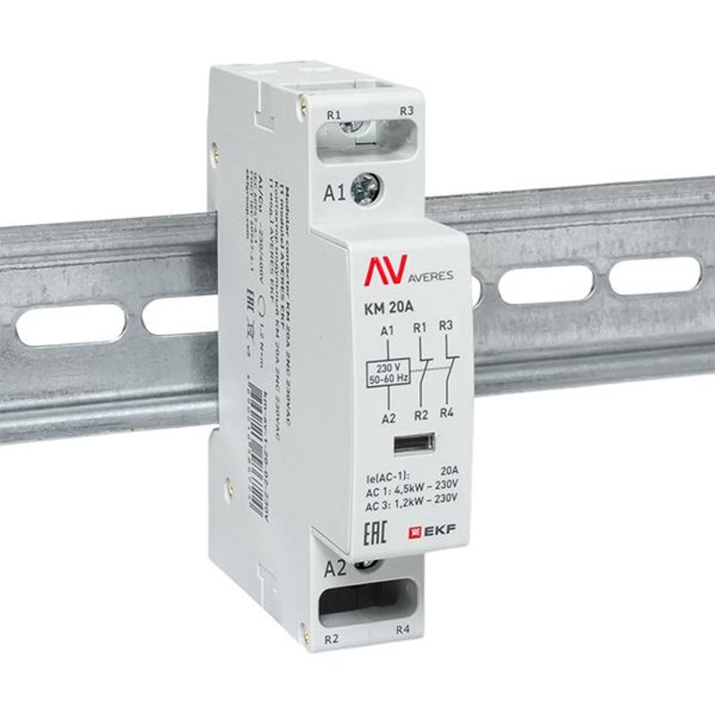 Контактор модульный КМ 20А 2NC 230VAC (1 мод.) AVERES | km-av-1-20-02-230V | EKF — миниатюра 2
