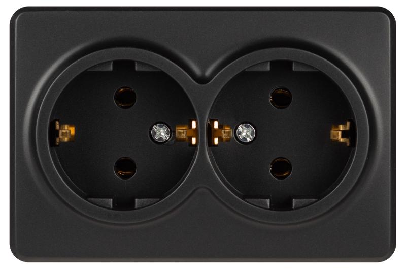 Розетка ЭРА Эксперт 11-2205-05 двойная с заземлением 2х2P+E Schuko IP20 16A-250В ОУ Антрацит | Б0063047 | ЭРА — миниатюра 3