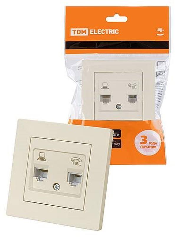 Розетка телефонная RJ11 + компьютерная RJ45 сл. кость "Сенеж"  | SQ1816-0148 | TDM — TDM ELECTRIC