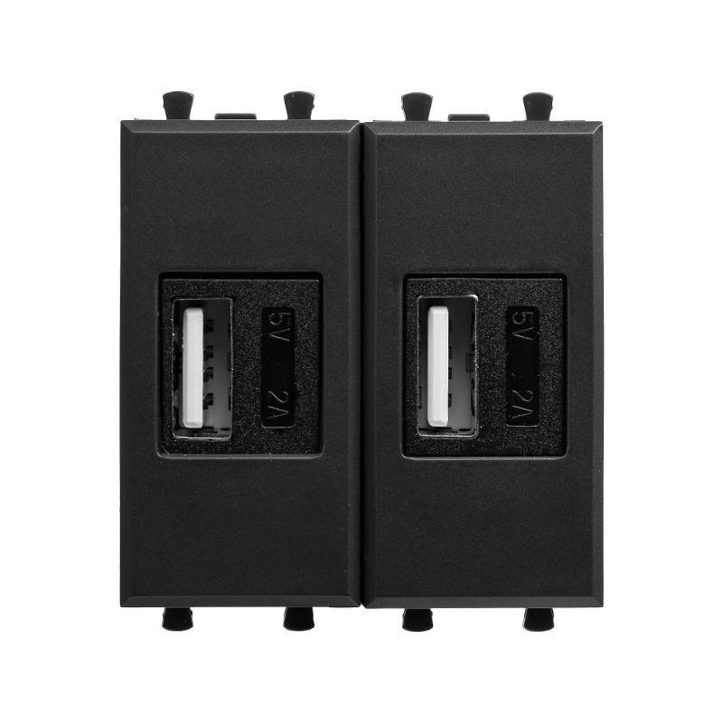 USB зарядное устройство модульное, "Avanti", "Черный матовый", 2 модуля | 4412542 | DKC — миниатюра 1