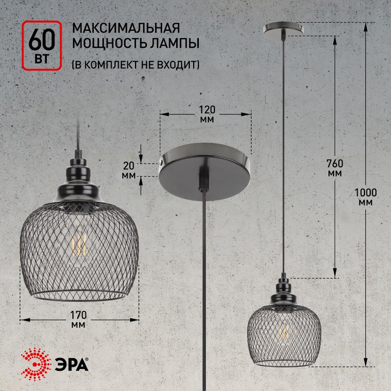 Светильник подвесной PL8 BK металл, E27, max 60W, d170 мм, черный | Б0037455 | ЭРА — миниатюра 5