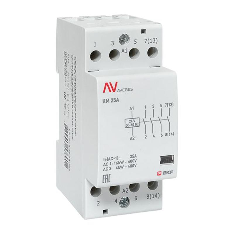 Контактор модульный КМ 25А 4NO 24VAC (2 мод.) AVERES | km-av-2-25-40-24V | EKF — EKF