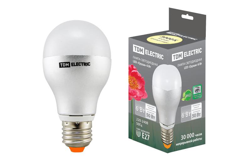 Лампа светодиодная LED 6Вт Е27 220В 3000К груша | SQ0340-0066 | TDM — TDM ELECTRIC