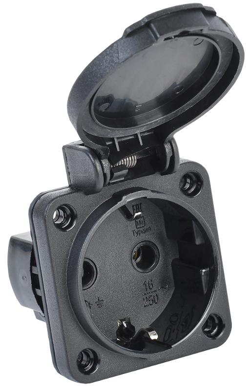 Розетка панельная 2Р+РЕ 16А з/к с крышкой IP54 черная MAGNUM РП14-3 | PSN71-016-3-2-54-K02 | IEK — IEK (ИЭК)