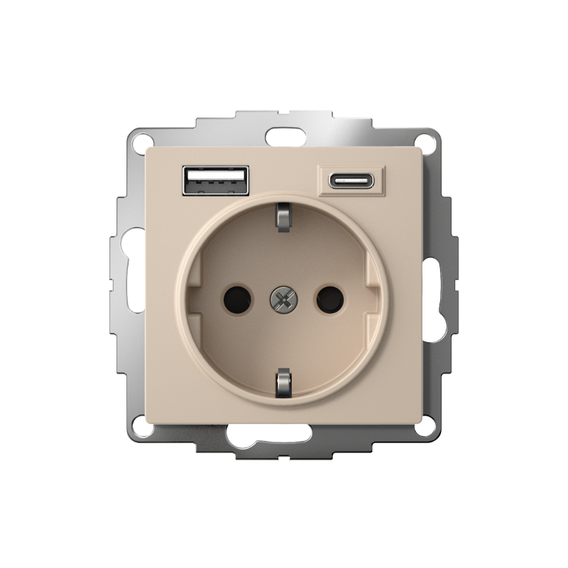 AtlasDesign Песочный Розетка 16А c 2 USB A+C, 5В/2,4А/3,0А, 2х5В/1,5А, механизм | ATN001232 | SE — миниатюра 2