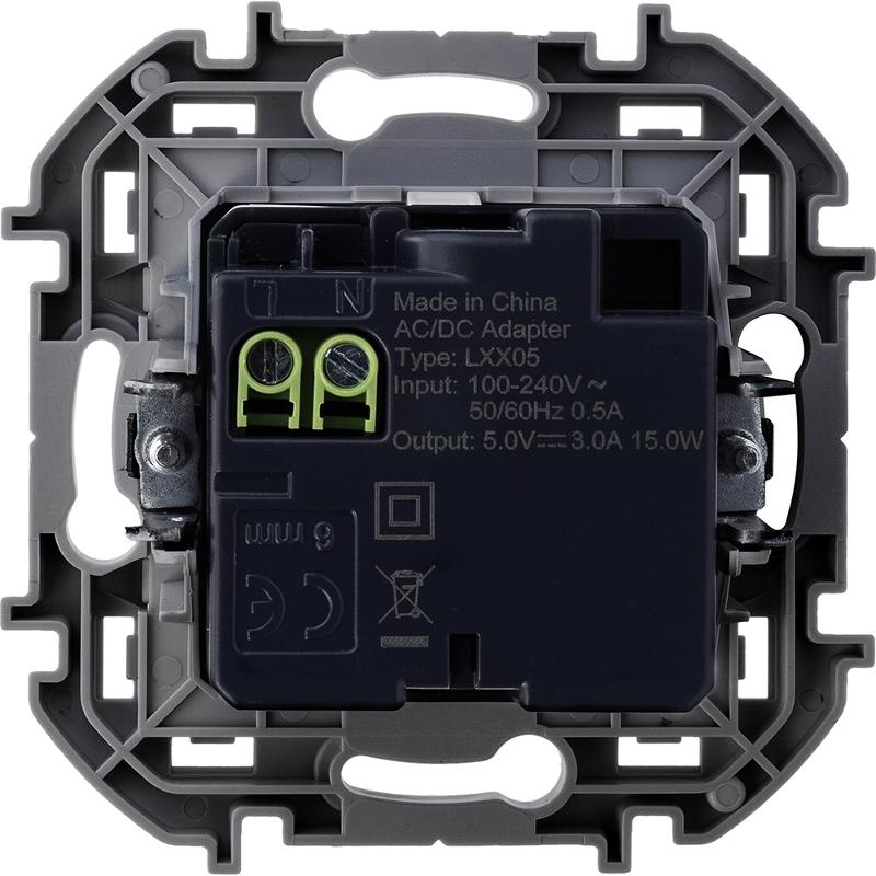 Inspiria Белый Устройство зарядное 2 местное с USB-разьемами A-C 240В/5В 3000мА С/У без рамки — миниатюра 2