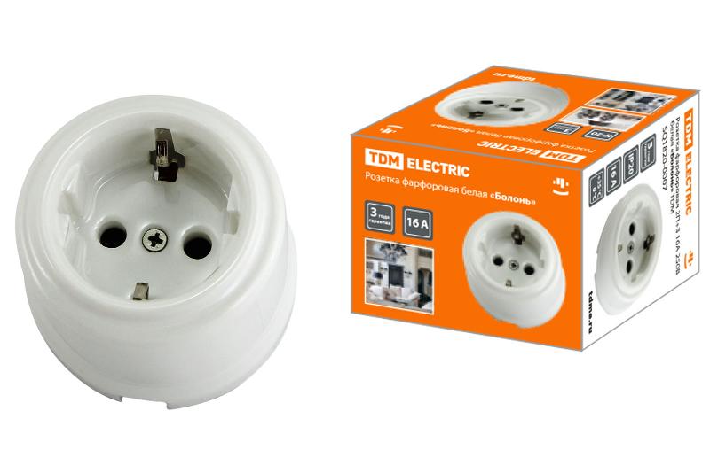 Розетка фарфоровая 2П+З 16А 250В белая «Болонь» | SQ1820-0007 | TDM — TDM ELECTRIC