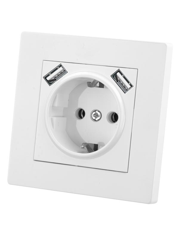 Розетка 2П+З 16А 250В + 2 USB порта 2,1А 5В белая "Сенеж"  | SQ1816-0053 | TDM — TDM ELECTRIC
