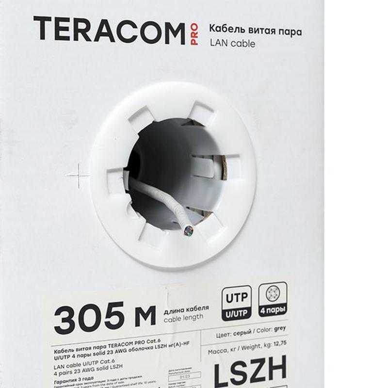 Кабель витая пара TERACOM PRO Cat.6 U/UTP 4 пары solid 23AWG нг(А)-HF серый упак. 305м | TRP-6UTP-04LSH-GY-IN3 | EKF — миниатюра 12